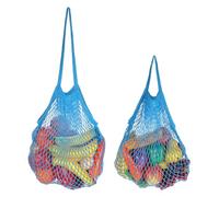 sourcing map Bolsas de malla reutilizables para almacenamiento de productos, bolsa de red lavable, bolsa portátil de cuerda de algodón con asa larga para ir de compras, Blue, Portátil