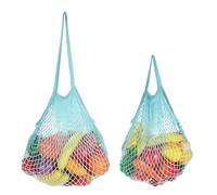 sourcing map Bolsas de malla reutilizables para almacenamiento de productos, bolsa de red lavable, bolsa portátil de cuerda de algodón con asa larga para ir de compras, azul claro, Portátil