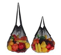 sourcing map Bolsas de malla reutilizables para almacenamiento de productos, bolsa de red lavable, bolsa portátil de cuerda de algodón con asa larga para ir de compras, Black, Portátil