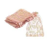 sourcing map Bolsas de organza, 100 bolsas de malla de caramelo de 3.9 x 5.9 pulgadas con cordón, regalo de joyería para fiesta, Navidad, boda, festival, pequeño regalo, rosa y dorado