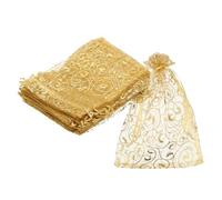 sourcing map Bolsas de organza, 100 bolsas de malla de caramelo de 5.1 x 7.1 pulgadas con cordón, regalo de joyería para fiesta, Navidad, boda, festival, pequeño regalo, color dorado