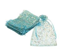 sourcing map Bolsas de organza, 100 bolsas de malla de caramelo de 5.1 x 7.1 pulgadas con cordón, regalo de joyería para fiesta, Navidad, boda, festival, pequeño regalo, azul lago