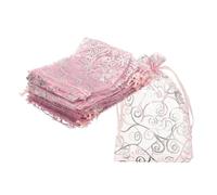sourcing map Bolsas de organza, 50 bolsas de malla de caramelo de 3.1 x 4.3 pulgadas con cordón, regalo de joyería para fiesta, Navidad, boda, festival, pequeño regalo, rosa y plateado