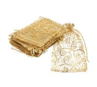 sourcing map Bolsas de organza, 50 bolsas de malla de caramelo de 3.1 x 4.3 pulgadas con cordón, regalo de joyería para fiesta, Navidad, boda, festival, pequeño regalo, color dorado