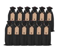 sourcing map Bolsas de vino de arpillera, bolsas de regalo de vino reutilizables con etiquetas y cuerdas para bodas, cumpleaños, Navidad, fiestas, almacenamiento en el hogar, Black