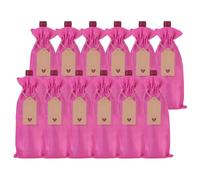 sourcing map Bolsas de vino de arpillera, bolsas de regalo reutilizables con cordones y cuerdas para bodas, cumpleaños, Navidad, fiestas, almacenamiento en el hogar, rosa roja