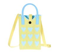 sourcing map Bolso cruzado de punto para teléfono, mini bolso de ganchillo con patrón de corazón, bonita bolsa portátil de moda para uso diario, compras, viajes, fiestas, amarillo y azul
