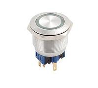 sourcing map Botón Interruptor de la luz roja 25mm diámetro casquillo plano momentáneo de metal de acero inoxidable