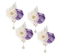 sourcing map Boutonnieres de rosa para hombre, flor de solapa con perla artificial de seda para novio de boda, One Size, Cinta, Sin piedra preciosa