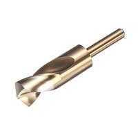 sourcing map Broca de 30 mm, vástago reducido de 1,27 cm, 3 planos M2 de acero de alta velocidad, acabado dorado, puntas de 135° para metal duro, acero inoxidable, 1 unidad