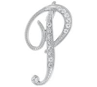 sourcing map Broche de letra A-Z, 26 letras de metal con inicial de diamantes de imitación, pin de cristal del alfabeto para mujeres y hombres, decoración de abrigo (letra P, plateado)