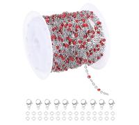 sourcing map Cadena de cuentas de acero inoxidable, 16.4 pies/5 m con cuentas esmaltadas, kit de carrete para hacer joyas, collares, pulseras, manualidades (plata/rojo, paquete de 1)