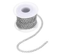 sourcing map Cadena de eslabones de acero inoxidable de 5 metros, cadena de eslabones cubanos de 4,5 x 1,2 mm, cadenas de eslabones trenzados para suministros de fabricación de joyas, color plateado