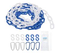 sourcing map Cadena de plástico de 4,6 m, cadena de seguridad de plástico azul y blanco, barrera de eslabones con bridas de cremallera, hebilla y ganchos en S para control de multitudes, línea de