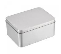 sourcing map Caja de hojalata de metal, 4.92" x 3.54" x 2.36" Contenedores de hojalata vacíos rectangulares con tapas, tono plateado, para organizador del hogar
