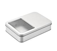sourcing map Caja de hojalata de metal, 6.3" x 4.33" x 1.38" Contenedores de hojalata vacíos rectangulares con tapas de ventana transparentes, tono plateado, para organizador del hogar
