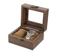 sourcing map Caja de reloj para hombre, 2 ranuras de piel sintética, caja organizadora de relojes de grano con tapa de vidrio y cojín extraíble para la mayoría de relojes inteligentes
