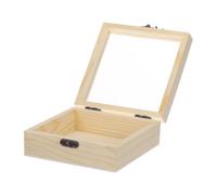 sourcing map Caja expositora de madera sin terminar con tapa con bisagras, caja de almacenamiento de recuerdos de madera pequeña de 4.7 x 4.7 x 2 pulgadas con tapa de vidrio para manualidades,