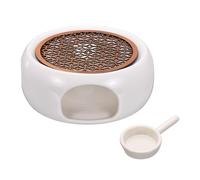 sourcing map Calentador de tetera de cerámica, calentador de té de cerámica con almohadilla de aleación, soporte para velas de té para calentar café, leche, agua, resistente al calor, diseño de 3