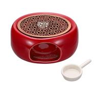 sourcing map Calentador de tetera de cerámica, calentador de té de cerámica con almohadilla de aleación, soporte para velas de té para calentar café, leche, agua, resistente al calor, diseño de 3