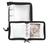 sourcing map Carpeta de tarjetas fotográficas A7, libro transparente para tarjetas de fotos Kpop, álbum de fotos coreano Kpop con 26 piezas interiores (52 ranuras para tarjetas), color negro