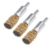 sourcing map Cepillo de rueda de alambre Copa de cobre chapado de acero prensado con vástago 16mm 3 uds