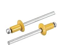 sourcing map Ciegos Remaches, 4mm x 6mm Aluminio Abierto Extremo Plano Redonda Cabeza Remache para Unión Metal Placa, Dorado Tono 25uds