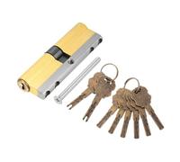 sourcing map Cilindro de bloqueo de latón macizo (90 mm 45/45) - Cilindro de bloqueo de puertas de doble bloqueo de repuesto grado C antirrobo con tornillo de montaje y 8 llaves para puertas de madera