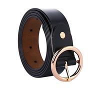 sourcing map Cinturón Cinto Cintilla De Cuero Corre Con Hebilla Redonda Elegante De Moda Para Mujeres De 1" De Ancho Casual Negro Fit waist 31-37 inches