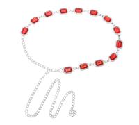 sourcing map Cinturón de cadena de metal, cinturón de cadena de concho occidental con diamantes de imitación para vestidos de mujer, rosso, 112 cm