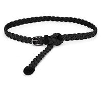 sourcing map Cinturón Trenzado Fino Ajustable Con Cordón De Piel Sintética Para Mujeres Negro Talla única
