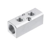 sourcing map Colector neumático de aire de 2 vías y 4 puertos, suministro NPT de 0.5 pulgadas y puertos de salida NPT de 0.25 pulgadas, bloque de colector neumático de aluminio para compresor de aire