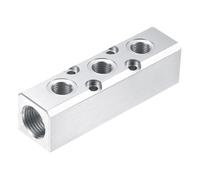 sourcing map Colector neumático de aire de 3 vías y 5 puertos, suministro NPT de 0.5 pulgadas y puertos de salida NPT de 0.25 pulgadas, bloque de colector neumático de aluminio para compresor de aire