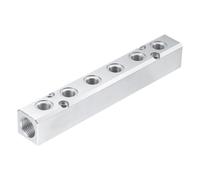 sourcing map Colector neumático de aire de 6 vías y 8 puertos, suministro NPT de 0.5 pulgadas y puertos de salida NPT de 0.25 pulgadas, bloque de colector neumático de aluminio para compresor de aire