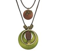 sourcing map Colgante de madera bohemio vintage con bolsa de lino, collar largo ajustable, 1, Metal, Ágata