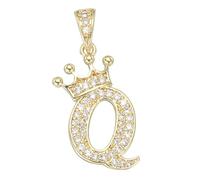 sourcing map Collar con inicial de corona de la A a la Z, colgante del alfabeto Q, chapado en oro, circonita cúbica, colgante de monograma, joyería con nombre para hombres y mujeres, 20mm, Cobre,