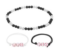 sourcing map Collar de béisbol, collar de béisbol con cuentas de diamantes de imitación con 2 pulseras ajustables de cordón de cera para hombres, mujeres y jugadores, S, Diamante, Diamante