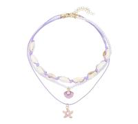sourcing map Collar de concha de mar para mujer, hecho a mano, con cuentas de verano, diseño de concha de playa, estrella de mar, collar de perlas en capas, ajustable, joyería de playa bohemia para