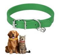 sourcing map Collar de perro con campana, collares de piel sintética para gatos, hebilla ajustable acolchada suave, 14.5 pulgadas (verde, 1 unidad), diseñado para taza de té, perro pequeño, gatito