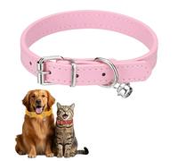 sourcing map Collar de perro con campana, collares de piel sintética para gatos, hebilla ajustable acolchada suave, 14.5 pulgadas (rosa, 1 unidad), diseñado para taza de té, perro pequeño, gatito