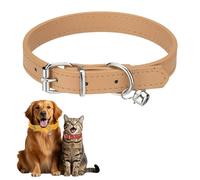 sourcing map Collar de perro con campana, collares de piel sintética para gatos, hebilla ajustable acolchada suave, 14.5 pulgadas (caqui, 1 pieza), diseñado para taza de té, perro pequeño, gatito