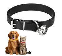 sourcing map Collar de perro con campana, collares de piel sintética para gatos, hebilla ajustable acolchada suave, 16 pulgadas (negro, 1 unidad), diseñado para taza de té, perro pequeño, gatito