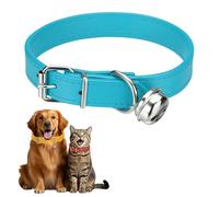 sourcing map Collar de perro con campana, collares de piel sintética para gatos, hebilla ajustable acolchada suave, 16 pulgadas (azul brillante, 1 pieza), diseñado para taza de té, perro pequeño