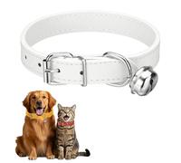 sourcing map Collar de perro con campana, collares de piel sintética para gatos, hebilla ajustable acolchada suave, 16 pulgadas (blanco, 1 unidad), diseñado para taza de té, perro pequeño, gatito
