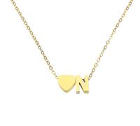 sourcing map Collares con inicial de corazón para mujer, chapado en oro de 18 quilates, dije del alfabeto N, collar de letra delicada con caja y tarjeta para regalo, oro