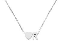 sourcing map Collares con inicial de corazón para mujer, chapado en oro de 18 quilates, dije del alfabeto R, collar de letra delicada con caja y tarjeta para regalo, plata