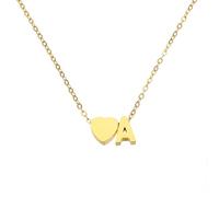 sourcing map Collares con inicial de corazón para mujer, chapado en oro de 18 quilates, dije del alfabeto A, collar de letra delicada con caja y tarjeta para regalo, oro