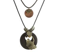 sourcing map Collares largos bohemios, colgante de madera vintage con bolsa de lino, suéter, cadena de estilo étnico, joyería bohemia, 1, Metal, Ágata