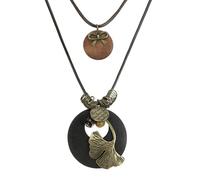 sourcing map Collares largos bohemios, colgante de madera vintage con bolsa de lino, suéter, cadena de estilo étnico, joyería bohemia, 1, Metal, Ágata