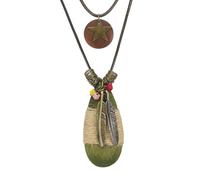 sourcing map Collares largos bohemios, colgante de madera vintage, lágrima con bolsa de lino, suéter, cadena, estilo étnico bohemio, 1, Metal, Ágata